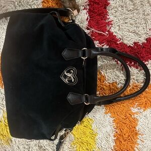 Juicy Couture Black Suede Shoulder Tote with Heart Logo